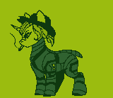 Size: 160x140 | Tagged: safe, artist:brainiac, derpibooru import, oc, oc only, oc:casey senior, animated, armor, fallout equestria:all things unequal (pathfinder), fallout equestria:all things unequal sprites (set), female, gameboy aesthetic, gif, mare, mom, pixel art, power armor, solo, true res pixel art