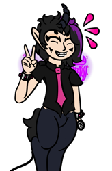 Size: 575x875 | Tagged: safe, artist:lazerblues, derpibooru import, oc, oc only, oc:blood plus, hybrid, satyr, horn, magical lesbian spawn, necktie, offspring, parent:oc:hiki, parent:oc:mal, simple background, solo, transparent background