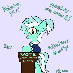 Size: 2000x2000 | Tagged: safe, artist:dafiltafish, derpibooru import, lyra heartstrings, pony, unicorn, atg 2022, creepy, creepy smile, grin, newbie artist training grounds, simple background, smiling, solo, text, vote