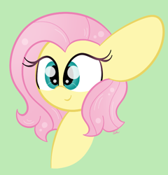 Size: 598x622 | Tagged: safe, artist:sugarcloud12, derpibooru import, fluttershy, pony, alternate hairstyle, bust, green background, portrait, simple background, solo