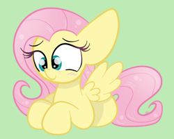 Size: 894x714 | Tagged: safe, artist:sugarcloud12, derpibooru import, fluttershy, pony, green background, lying down, palindrome get, prone, simple background, solo