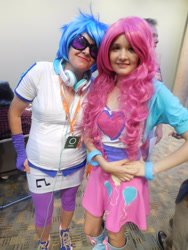 Size: 2121x2828 | Tagged: safe, artist:brinycosplay, derpibooru import, dj pon-3, pinkie pie, vinyl scratch, human, equestria girls, bronycon, bronycon 2016, clothes, cosplay, costume, headphones, high res, irl, irl human, photo