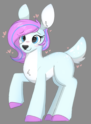 Size: 1652x2260 | Tagged: safe, artist:itsmeelement, derpibooru import, oc, oc only, oc:dyn, deer, blue eyes, blushing, chest fluff, cute, eyelashes, fluffy tail, happy, heart, lipstick, long mane, multicolored mane, simple background, tail