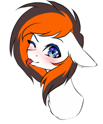 Size: 3056x3657 | Tagged: safe, artist:torihime, derpibooru import, oc, oc only, oc:rainy sky, pegasus, pony, :p, blushing, bust, commission, ears, floppy ears, heart, heart eyes, high res, looking at you, one eye closed, pegasus oc, simple background, solo, tongue, tongue out, transparent background, two toned mane, wingding eyes, wink, ych result