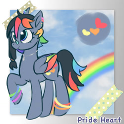 Size: 1280x1280 | Tagged: safe, artist:metaruscarlet, derpibooru import, oc, oc only, oc:pride heart, pegasus, pony, anklet, bandaid, bracelet, cute, ear piercing, earring, female, jewelry, mare, multicolored hair, necklace, piercing, pride, rainbow, rainbow hair, raised hoof, raised leg