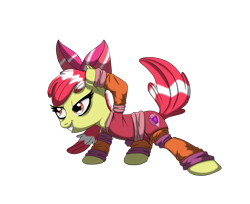 Size: 2923x2387 | Tagged: safe, artist:crystalfire562, derpibooru import, apple bloom, earth pony, pony, female, filly, foal, grin, martial arts, outfit, simple background, smiling, solo, transparent background