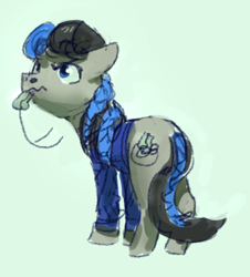 Size: 466x515 | Tagged: safe, artist:anonymous, oc, oc only, oc:coach whistle, earth pony, pony, build-a-mare, clothes, ears, earth pony oc, female, floppy ears, jacket, mare, simple background, solo, whistle