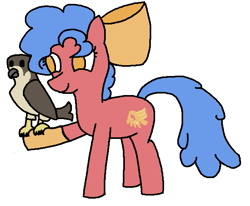 Size: 643x531 | Tagged: safe, artist:anonymous, oc, oc only, oc:plucky peregrine, bird, earth pony, pony, bow, build-a-mare, earth pony oc, falcon, falconry, female, gray background, hair bow, mare, simple background, solo