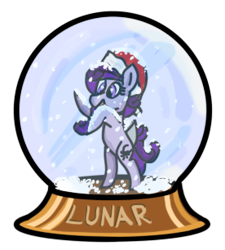 Size: 276x306 | Tagged: safe, artist:lunar harmony, ponerpics import, oc, oc:lunar harmony, christmas, cute, hat, holiday, rearing, santa hat, snow globe