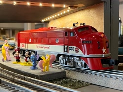 Size: 4032x3024 | Tagged: safe, derpibooru import, fluttershy, earth pony, pegasus, diesel locomotive, disney, electro-motive divison, emd f3, gm, lionel, lionel trains, locomotive, mickey mouse, missouri–kansas–texas railroad, model train, passenger train, photo, red, silver, st. louis–san francisco railway, streamlined, texas special, the frisco, the katy, train, train station, trains, white