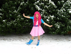 Size: 2816x2112 | Tagged: safe, artist:sarahndipity cosplay, derpibooru import, pinkie pie, human, equestria girls, clothes, cosplay, costume, high res, irl, irl human, photo, snow, solo