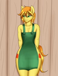Size: 1300x1700 | Tagged: safe, artist:zachc, derpibooru import, braeburn, anthro, earth pony, arm behind back, blushing, femboy, horsecock, male, nudity, penis, solo, solo male, stallion, wide hips