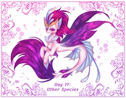 Size: 1775x1375 | Tagged: safe, artist:rainbowmoon2512, derpibooru import, queen novo, merpony, seapony (g4), my little pony: the movie, bubble, collar, colored pupils, crown, cute, digital art, dorsal fin, eyelashes, female, fin wings, fins, fish tail, flowing tail, jewelry, lidded eyes, looking at you, purple eyes, purple mane, purple wings, regalia, simple background, smiling, smiling at you, solo, tail, underwater, water, wings