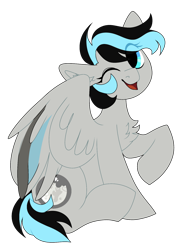 Size: 1280x1721 | Tagged: safe, artist:moonert, derpibooru import, oc, oc only, pegasus, pony, chest fluff, eye clipping through hair, eyelashes, female, mare, one eye closed, pegasus oc, raised hoof, raised leg, simple background, sitting, smiling, solo, transparent background, wings, wink