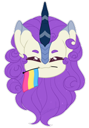 Size: 1400x2000 | Tagged: safe, artist:purplegrim40, derpibooru import, oc, oc only, kirin, bust, commission, eyes closed, kirin oc, mouth hold, pansexual pride flag, pride, pride flag, simple background, smiling, solo, transparent background, ych result