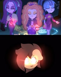 Size: 2000x2500 | Tagged: safe, artist:ribiruby, derpibooru import, edit, edited screencap, screencap, adagio dazzle, aria blaze, sonata dusk, oc, oc:ruby big heart, better together, equestria girls, find the magic, 2019, old art, the dazzlings