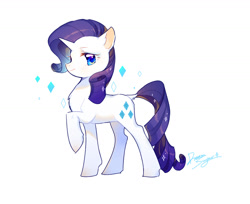 Size: 1273x1041 | Tagged: safe, artist:dreamsugar, derpibooru import, rarity, pony, unicorn, commission, female, horn, mare, profile, raised hoof, raised leg, signature, simple background, solo, white background