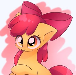 Size: 1525x1515 | Tagged: safe, artist:namaenonaipony, derpibooru import, apple bloom, earth pony, pony, adorabloom, apple bloom's bow, bow, cute, eye clipping through hair, female, filly, foal, hair bow, simple background, smiling, solo, white background