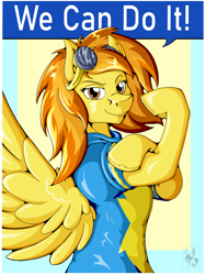 Size: 3000x4000 | Tagged: safe, artist:stormblaze-pegasus, derpibooru import, spitfire, pegasus, clothes, female, high res, looking at you, mare, propaganda, rosie the riveter, uniform, we can do it!, wonderbolts uniform, world war ii