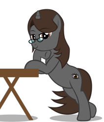 Size: 5177x6102 | Tagged: safe, alternate version, artist:mlpmvguy, derpibooru import, oc, oc:sonata, pony, unicorn, absurd resolution, bipedal, bipedal leaning, desk, elements of justice, female, leaning, looking at you, mare, simple background, solo, transparent background, turnabout storm, vector