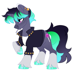 Size: 1280x1274 | Tagged: safe, artist:moonert, derpibooru import, oc, oc:sour patch, pony, unicorn, clothes, jacket, leather, leather jacket, male, simple background, solo, stallion, transparent background