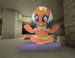 Size: 1114x867 | Tagged: safe, artist:jhayarr23, artist:ramprover, derpibooru import, edit, somnambula, pegasus, pony, a rockhoof and a hard place, clothes, cute, egyptian, female, happy, lotus position, mare, minecraft, smiling, solo, somnambetes, video game, video game crossover