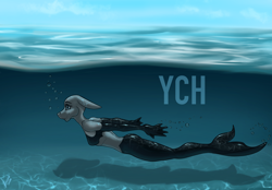 Size: 2360x1640 | Tagged: safe, artist:stirren, derpibooru import, anthro, mermaid, bondage, commission, diving, encasement, female, fish tail, latex, mermaid tail, solo, swimming, tail, underwater, water, your character here