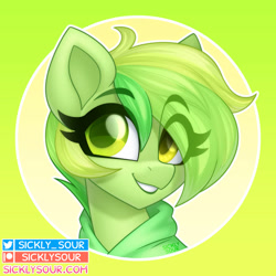 Size: 894x894 | Tagged: safe, artist:sickly-sour, derpibooru import, oc, oc only, pony, bust, clothes, eye clipping through hair, eyebrows, eyebrows visible through hair, hoodie, looking at you, smiling, smiling at you, solo