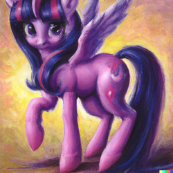 Size: 1024x1024 | Tagged: safe, derpibooru import, machine learning generated, twilight sparkle, twilight sparkle (alicorn), alicorn, alternate hairstyle, painting