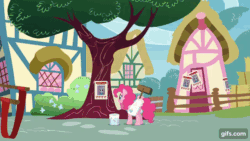Size: 640x360 | Tagged: safe, derpibooru import, screencap, derpy hooves, maud pie, pinkie pie, earth pony, pegasus, pony, season 8, the maud couple, spoiler:s08, animated, cart, female, gif, gifs.com, hay, male, mare, smiling, spread wings, stallion, walking, wanted poster, wings