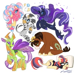 Size: 2000x2000 | Tagged: safe, artist:creeate97, derpibooru import, moondancer, nightmare rarity, pinkie pie, thorax, trouble shoes, zecora, changedling, changeling, earth pony, pony, unicorn, zebra, king thorax