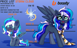 Size: 4000x2500 | Tagged: safe, artist:stormcloud, derpibooru import, oc, oc only, oc:flaming dune, pony, advertisement, any gender, any race, any species, chibi, clothes, commission, commission info, cutie mark, digital art, price list, price sheet, scarf, striped scarf, text