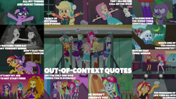 Size: 4350x2447 | Tagged: safe, derpibooru import, edit, edited screencap, editor:quoterific, screencap, adagio dazzle, applejack, aria blaze, fluttershy, photo finish, pinkie pie, rainbow dash, rarity, sci-twi, sonata dusk, spike, sunset shimmer, trixie, twilight sparkle, twilight sparkle (alicorn), alicorn, bird, dog, pony, unicorn, a little birdie told me, better together, blue crushed, equestria girls, equestria girls (movie), forgotten friendship, friendship games, holidays unwrapped, opening night, opening night: sunset shimmer, outtakes (episode), rarity investigates: the case of the bedazzled boot, spring breakdown, sunset's backstage pass!, the finals countdown, applejack's hat, apron, beach, belly button, belt, black and white, boots, bowtie, bracelet, canterlot high, clothes, collar, cowboy boots, cowboy hat, crossed arms, cutie mark on clothes, denim, denim skirt, ears, equestria girls ponified, eyes closed, female, floppy ears, food, geode of empathy, geode of fauna, geode of shielding, geode of sugar bombs, geode of super speed, geode of super strength, geode of telekinesis, gladys, glasses, grayscale, grin, hand on hip, hat, high heels, humane five, humane seven, humane six, jacket, jewelry, leather, leather jacket, leather vest, magical geodes, male, mare, monochrome, necklace, open mouth, open smile, out of context, ponified, ponytail, rarity investigates (eqg): pinkie pie, rarity peplum dress, rise up, saving pinkie's pie, shoes, skirt, smiling, souffle, spike the dog, spread wings, surfboard, swimsuit, text, the dazzlings, the dazzlings have returned, unicorn sci-twi, vest, video camera, wall of tags, wings, winter break-in