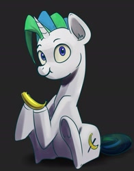 Size: 1592x2028 | Tagged: safe, artist:taneysha, derpibooru import, oc, oc only, pony, unicorn, banana, food, solo