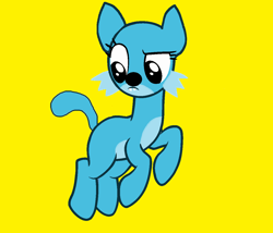 Size: 1253x1073 | Tagged: safe, artist:disneyponyfan, derpibooru import, cat, earth pony, hybrid, pony, g4, base used, crossover, dreamworks face, female, mare, ms paint, ponified, simple background, solo, teeth, toodee, yellow background, yo gabba gabba