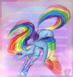 Size: 1280x1343 | Tagged: safe, artist:copshop, derpibooru import, rainbow dash, pony, colored wings, multicolored wings, solo, wings