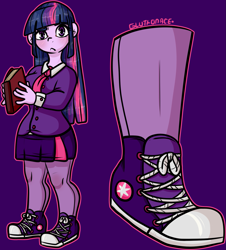 Size: 1447x1599 | Tagged: safe, artist:sexygoatgod, derpibooru import, twilight sparkle, human, equestria girls, clothes, converse, humanized, looking at you, shirt, shoes, sneakers, solo, tights, uniform