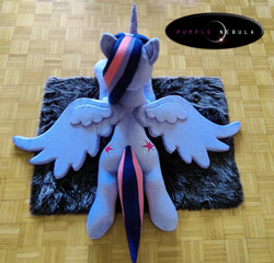 Size: 1280x1231 | Tagged: safe, artist:purplenebulastudios, derpibooru import, twilight sparkle, twilight sparkle (alicorn), alicorn, pony, irl, life size, lying down, photo, plushie, prone, solo