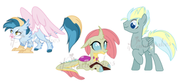 Size: 1600x761 | Tagged: safe, artist:ipandacakes, derpibooru import, oc, oc only, griffon, hybrid, pegasus, pony, base used, dragonling, hippogriffon, interspecies offspring, magical lesbian spawn, male, obtrusive watermark, offspring, parent:gallus, parent:lightning streak, parent:misty fly, parent:ocellus, parent:silverstream, parent:smolder, parents:gallstream, parents:smolcellus, simple background, stallion, transparent background, watermark