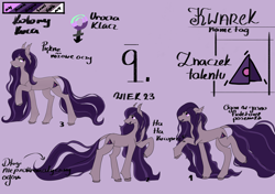 Size: 5906x4169 | Tagged: safe, artist:hrabiadeblacksky, derpibooru import, oc, oc only, oc:kwarek, bat pony, earth pony, pony, background, background ping, female, mare, purple hair, reference sheet, solo