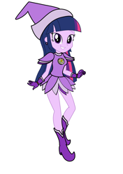 Size: 3035x4299 | Tagged: safe, artist:rollyagami02, derpibooru import, twilight sparkle, equestria girls, boots, clothes, clothes swap, cosplay, costume, ellie craft, gloves, high heel boots, high heels, magical doremi, ojamajo doremi, onpu segawa, shoes, simple background, solo, white background, witch, witch apprentice, witch costume, witch hat, witchling