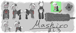 Size: 2500x1080 | Tagged: safe, artist:metaruscarlet, derpibooru import, oc, oc only, oc:mashiro, earth pony, pony, clothes, flower, pony town, reference sheet, school uniform, white hair