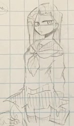 Size: 678x1152 | Tagged: safe, artist:metaruscarlet, derpibooru import, pinkie pie, human, book, clothes, graph paper, humanized, pinkamena diane pie, school uniform, sketch, solo, traditional art