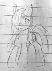 Size: 778x1075 | Tagged: safe, artist:metaruscarlet, derpibooru import, marble pie, earth pony, pony, female, lined paper, sketch, solo, traditional art