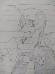 Size: 780x1040 | Tagged: safe, artist:metaruscarlet, derpibooru import, alicorn, pony, blue diamond (steven universe), female, lined paper, shy, sketch, solo, steven universe, traditional art