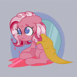 Size: 4000x4000 | Tagged: safe, artist:tokkii, derpibooru import, pinkie pie (g3), g3, blue eyes, bowl, embarrassed, female, mare, pink, sad, simple background, spill, spilled drink