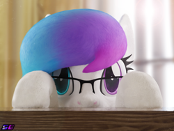 Size: 1440x1080 | Tagged: safe, artist:shadowboltsfm, derpibooru import, oc, oc:aurora starling, pony, 3d, blender, cute, female, glasses, heterochromia, looking at you, peeking