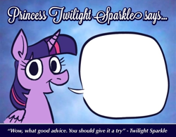 Size: 640x499 | Tagged: safe, artist:horsewizardart, derpibooru import, edit, twilight sparkle, twilight sparkle (alicorn), alicorn, pony, bust, exploitable meme, female, looking at you, mare, meme, open mouth, open smile, smiling, smiling at you, solo, speech bubble, talking to viewer, text, twilight's psa mouthpiece meme
