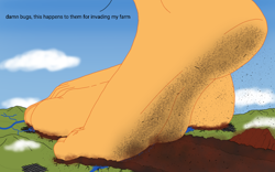 Size: 1280x800 | Tagged: safe, artist:az12lol, derpibooru import, applejack, anthro, earth pony, plantigrade anthro, crush, crush fetish, crushed, crushing, feet, female, fetish, foot fetish, giantess, macro, solo