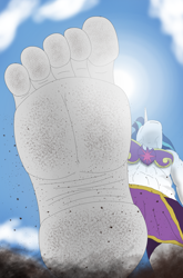 Size: 2250x3418 | Tagged: safe, artist:az12lol, derpibooru import, shining armor, anthro, plantigrade anthro, unicorn, crush, crush fetish, crushed, crushing, feet, fetish, foot fetish, low angle, macro, male, male feet, solo